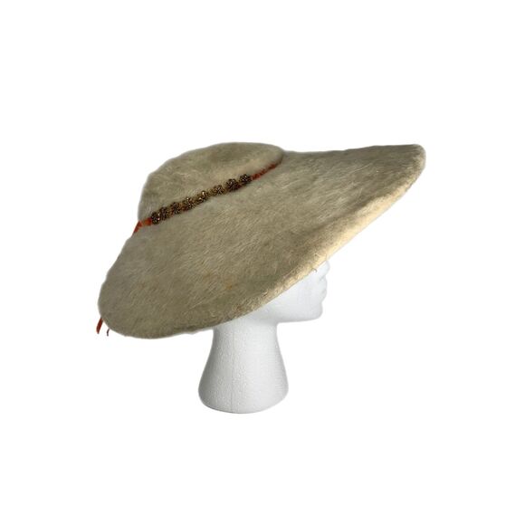 Accessories - Lilyan Models Vintage Wide Brim Faux Fur Hat 1950s Unique Maximalist Statement